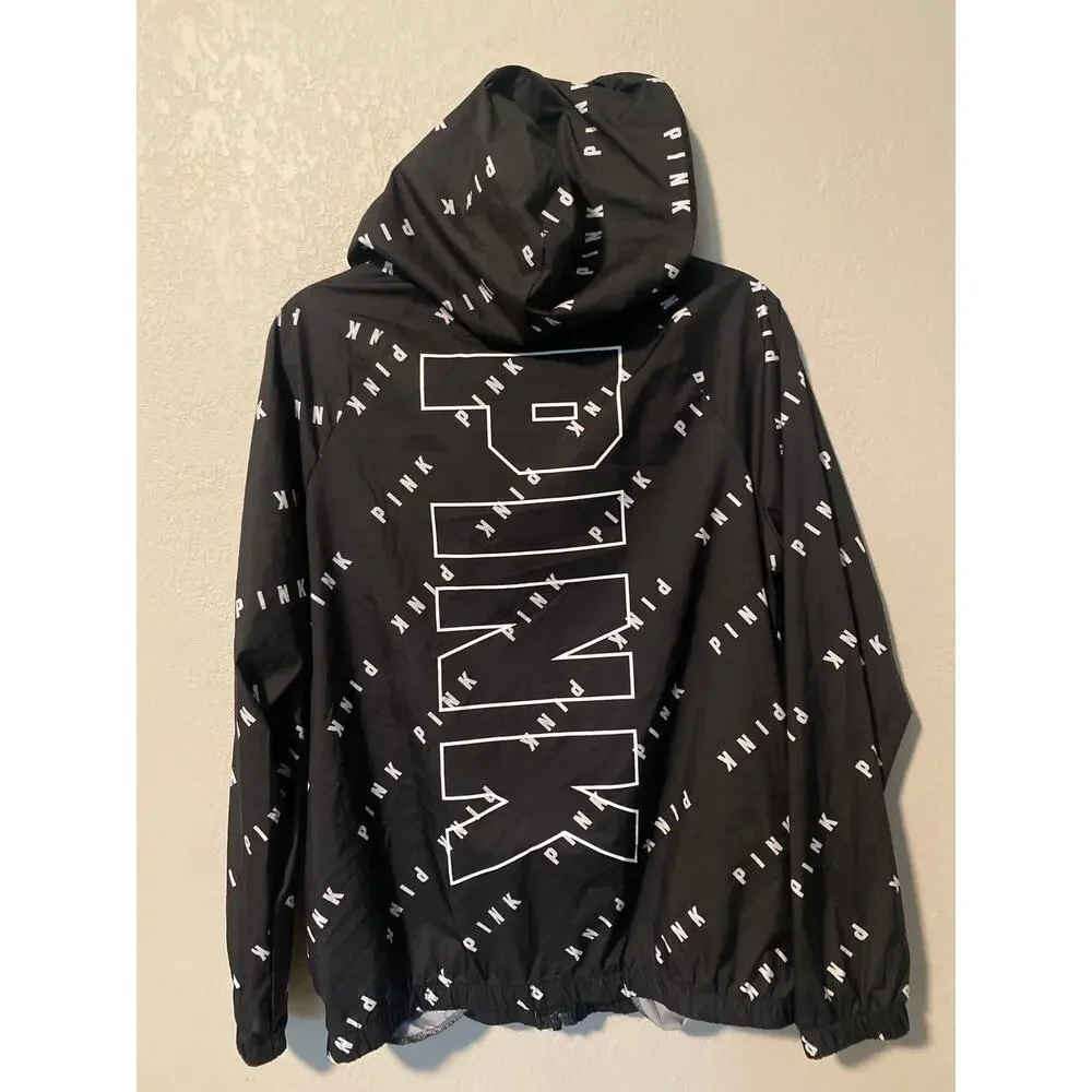 PINK Black Windbreaker with White Logo Size XS - Picture 5 of 6